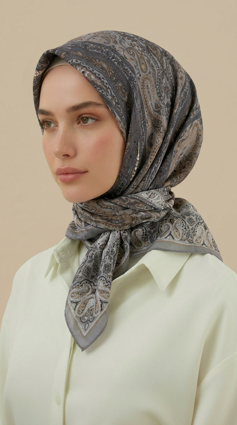 Karaca Eşarp ŞAL EŞARP ETNİK DESEN 120 CM COTTON ŞAL EŞARP - GRİ / BEJ