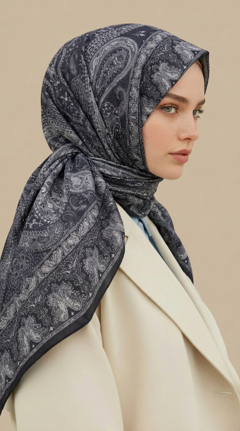 Karaca Eşarp ŞAL EŞARP ETNİK DESEN 120 CM COTTON ŞAL EŞARP - GRİ / SİYAH 