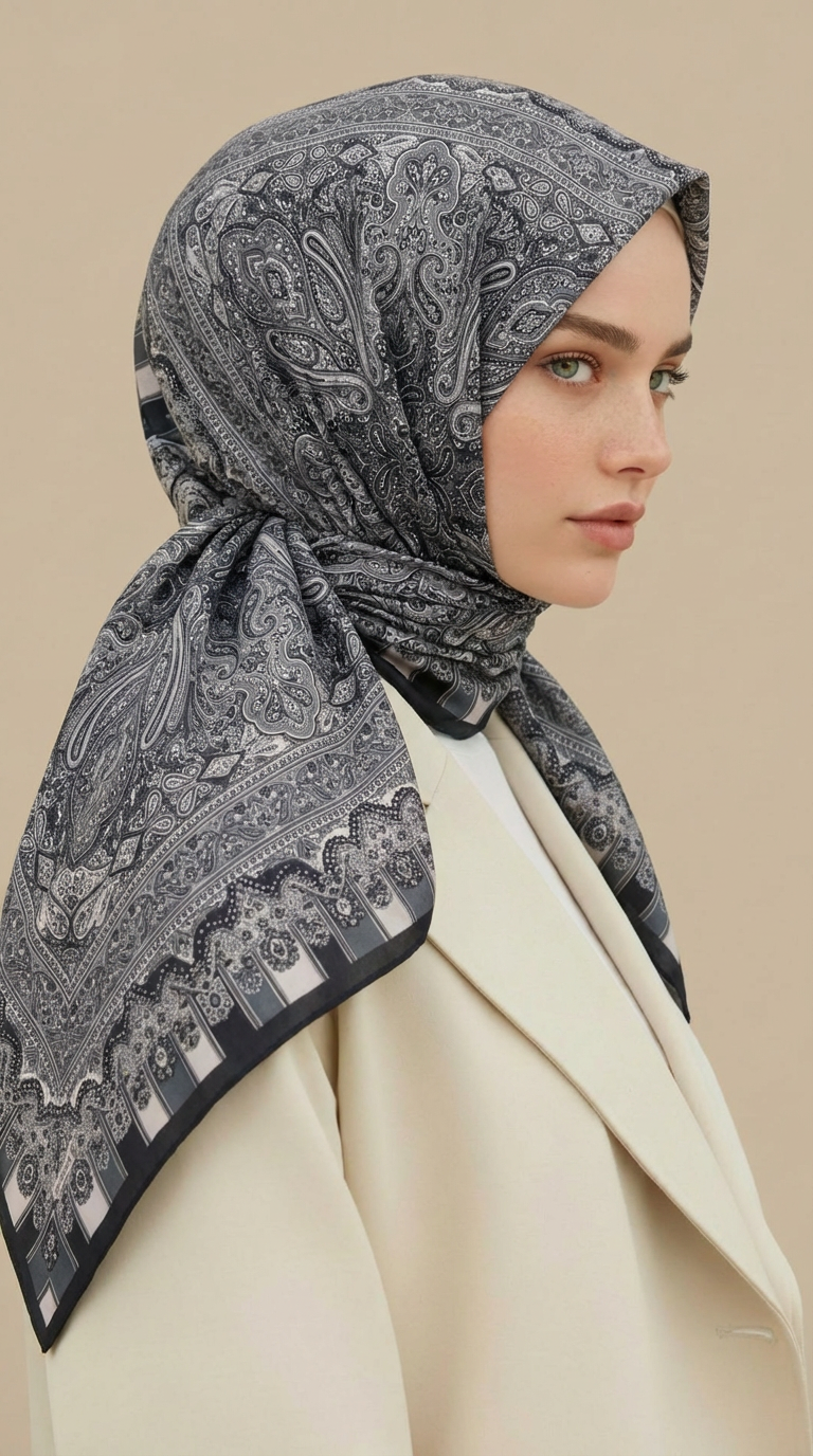 Karaca Eşarp ŞAL EŞARP ETNİK DESEN 120 CM COTTON ŞAL EŞARP - GRİ