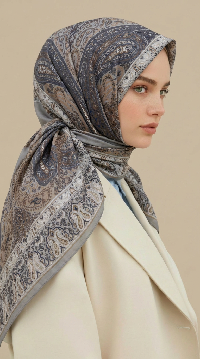 Karaca Eşarp ŞAL EŞARP ETNİK DESEN 120 CM COTTON ŞAL EŞARP - GRİ / BEJ