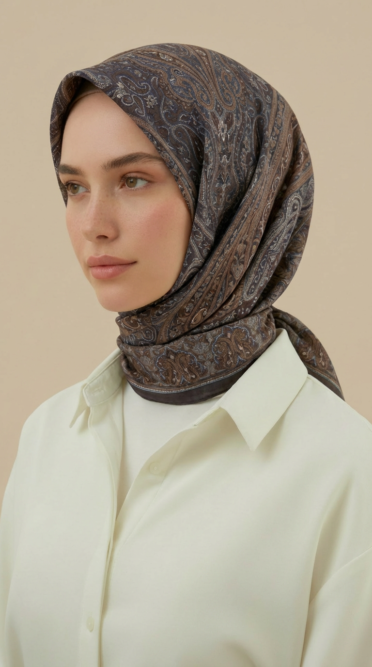 Karaca Eşarp ŞAL EŞARP ETNİK DESEN 120 CM COTTON ŞAL EŞARP - GRİ/ HAKİ 