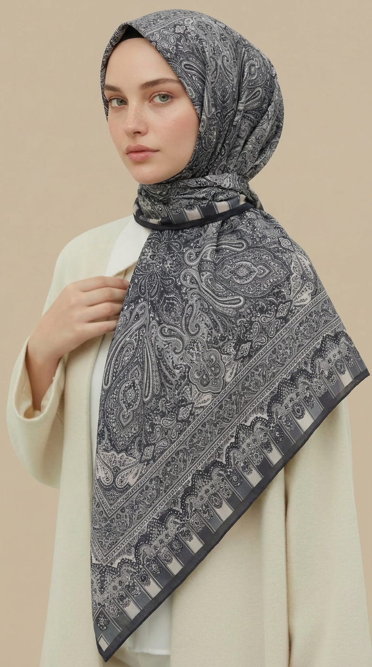 Karaca Eşarp ŞAL EŞARP ETNİK DESEN 120 CM COTTON ŞAL EŞARP - GRİ