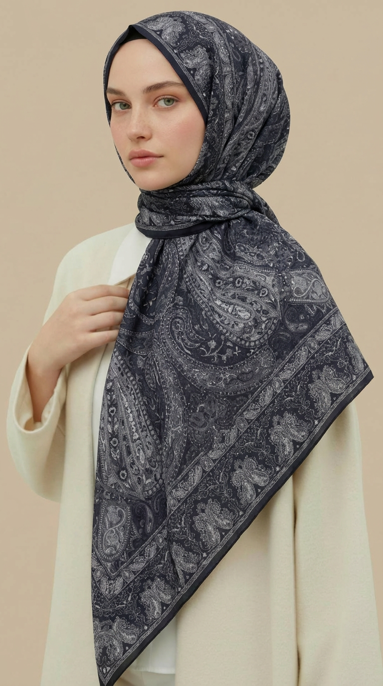 Karaca Eşarp ŞAL EŞARP ETNİK DESEN 120 CM COTTON ŞAL EŞARP - GRİ / SİYAH 