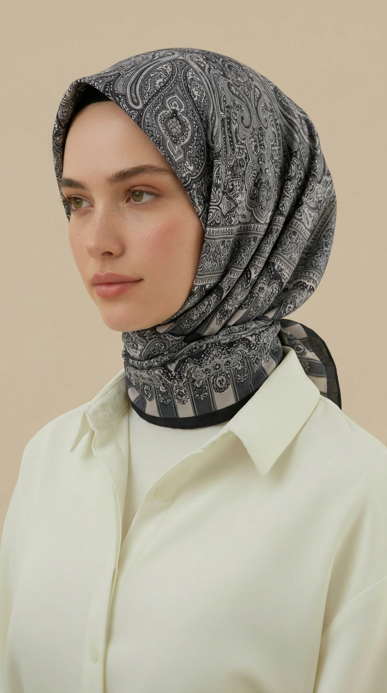 Karaca Eşarp ŞAL EŞARP ETNİK DESEN 120 CM COTTON ŞAL EŞARP - GRİ