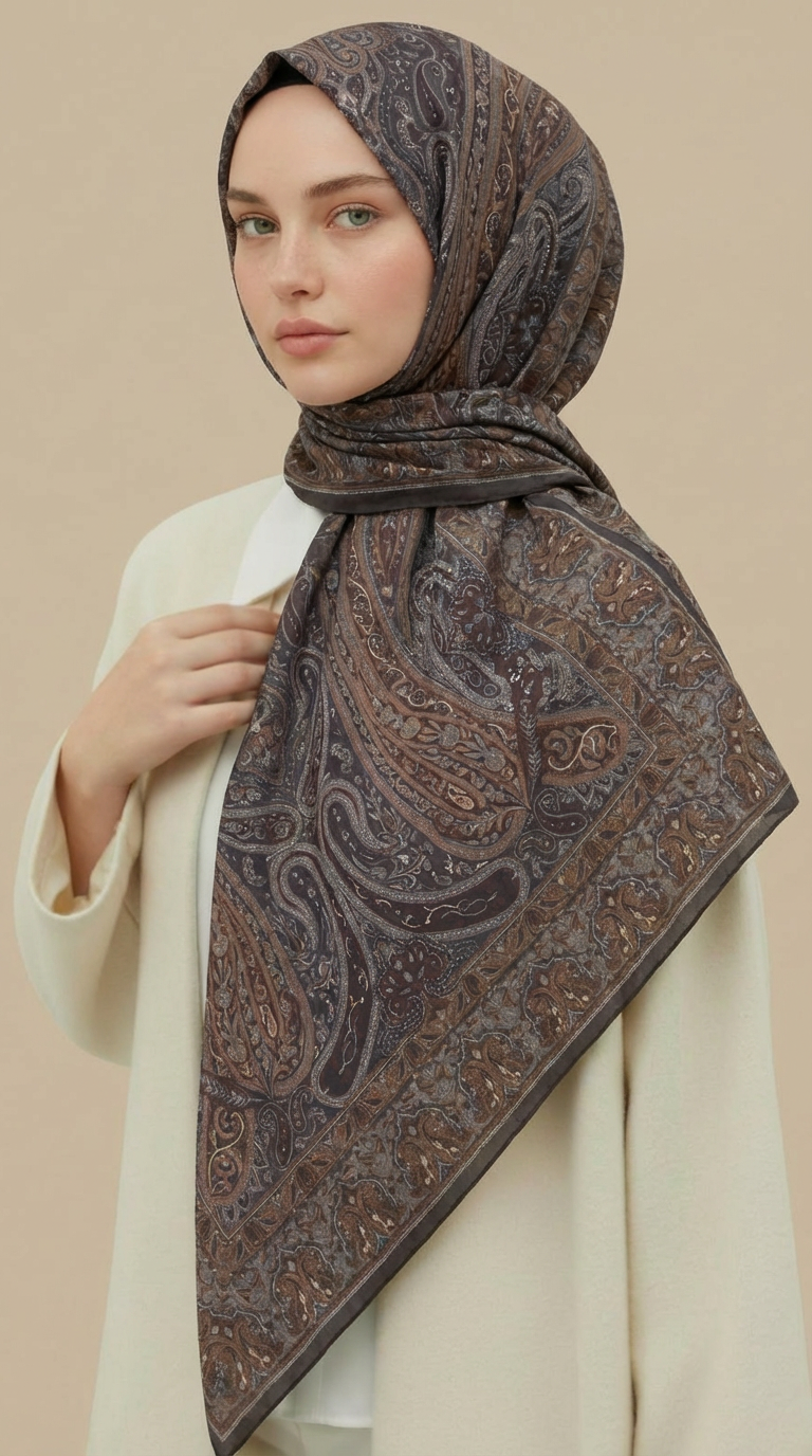 Karaca Eşarp ŞAL EŞARP ETNİK DESEN 120 CM COTTON ŞAL EŞARP - GRİ/ HAKİ 