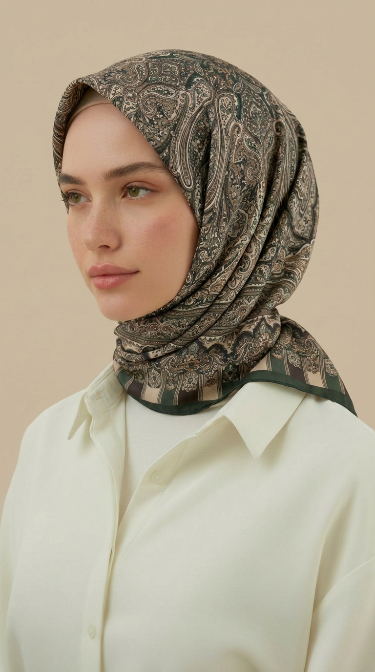 Karaca Eşarp ŞAL EŞARP ETNİK DESEN 120 CM COTTON ŞAL EŞARP - HAKİ