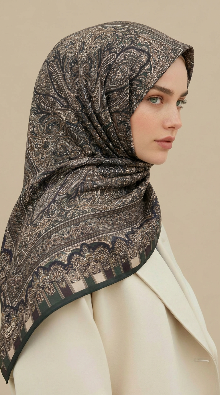 Karaca Eşarp ŞAL EŞARP ETNİK DESEN 120 CM COTTON ŞAL EŞARP - HAKİ