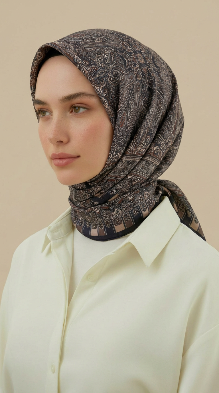 Karaca Eşarp ŞAL EŞARP ETNİK DESEN 120 CM COTTON ŞAL EŞARP - KAHVERENGİ / LACİVERT