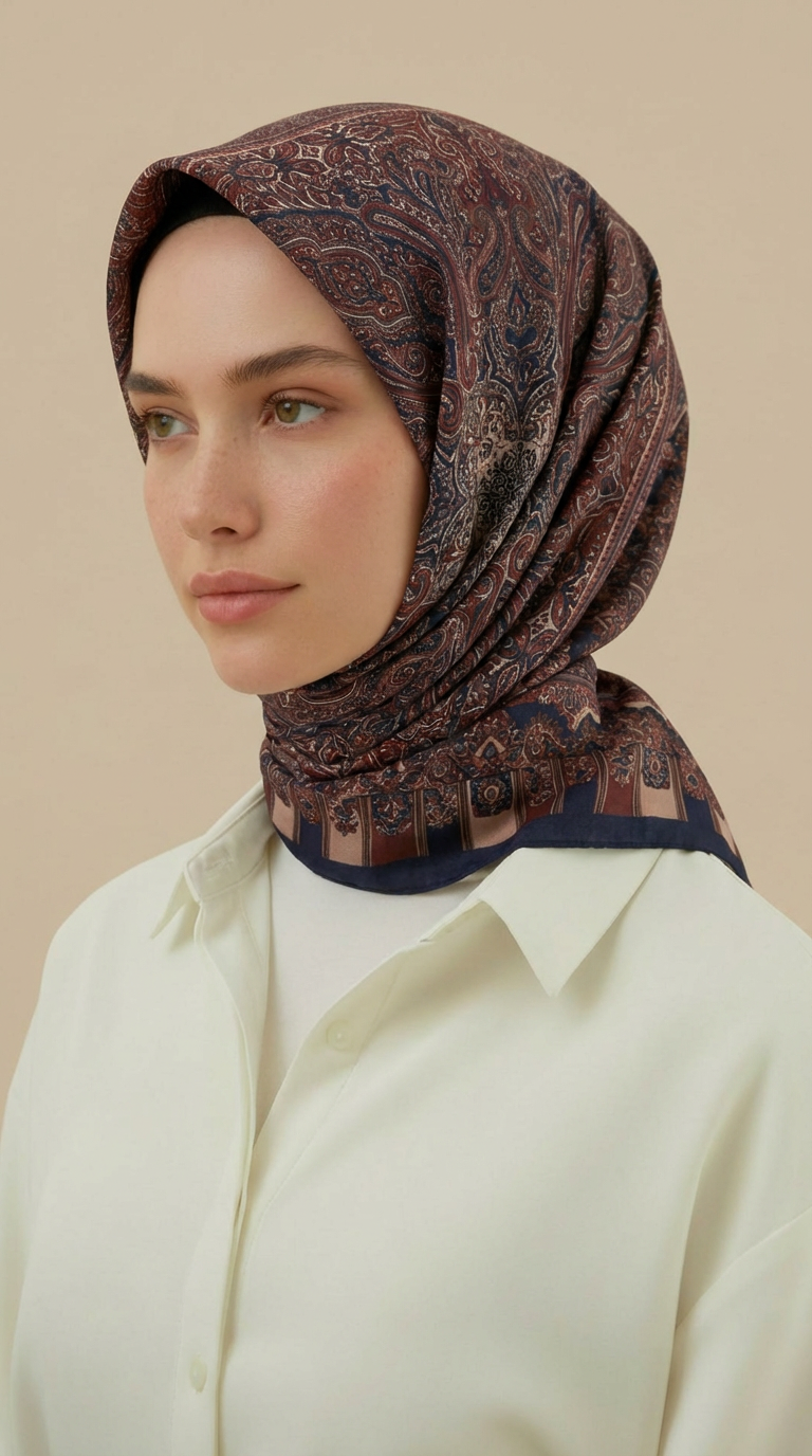Karaca Eşarp ŞAL EŞARP ETNİK DESEN 120 CM COTTON ŞAL EŞARP - LACİVERT / BORDO