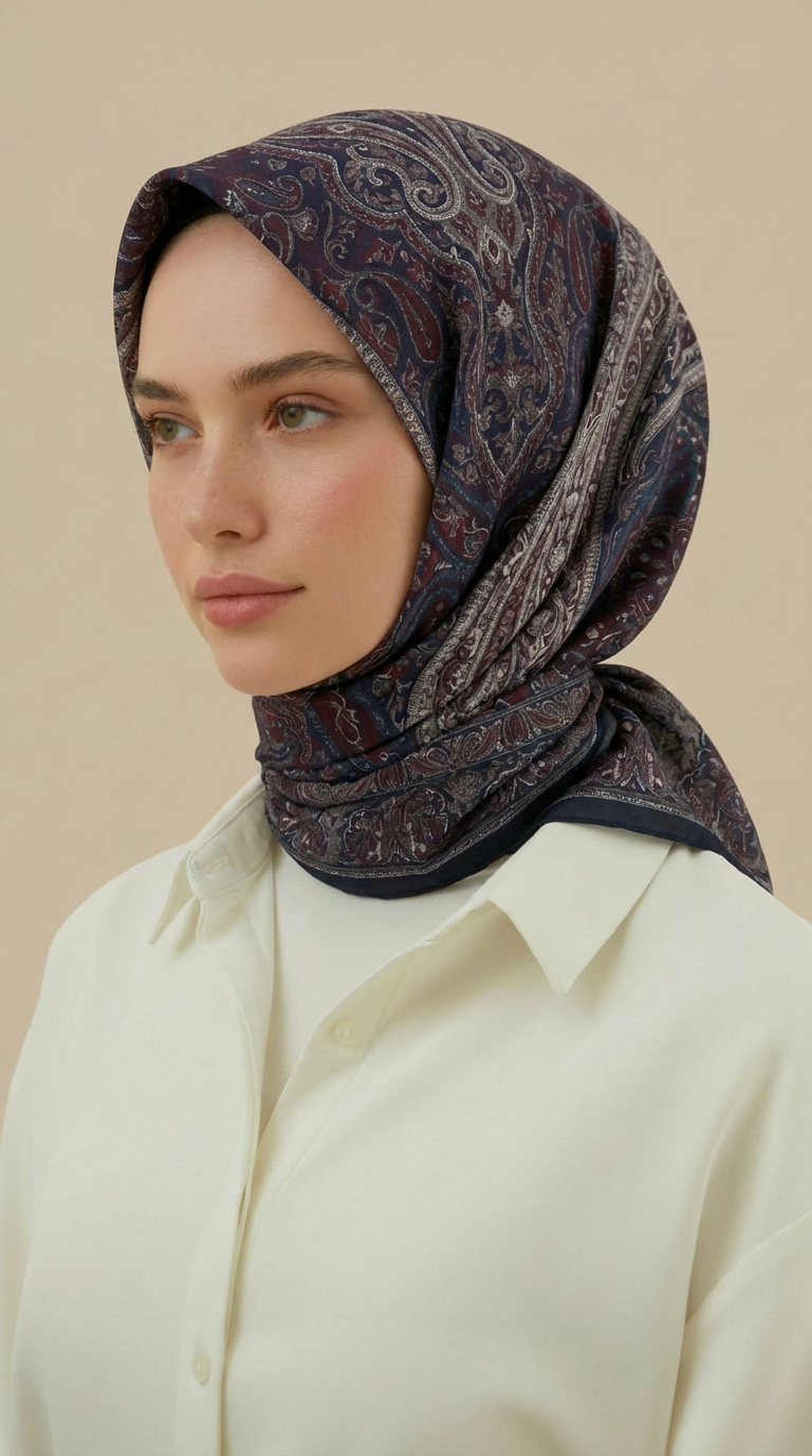 Karaca Eşarp ŞAL EŞARP ETNİK DESEN 120 CM COTTON ŞAL EŞARP - LACİVERT / BORDO