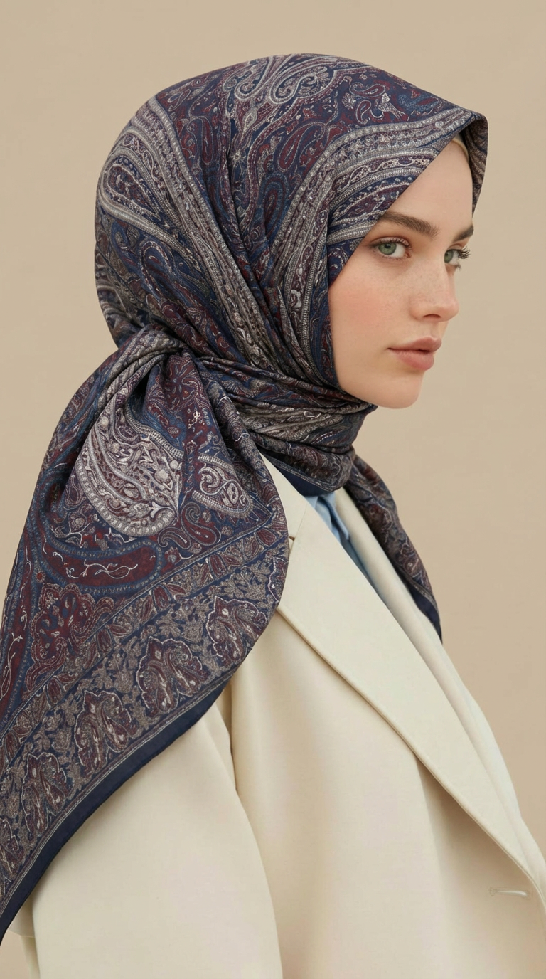 Karaca Eşarp ŞAL EŞARP ETNİK DESEN 120 CM COTTON ŞAL EŞARP - LACİVERT / BORDO