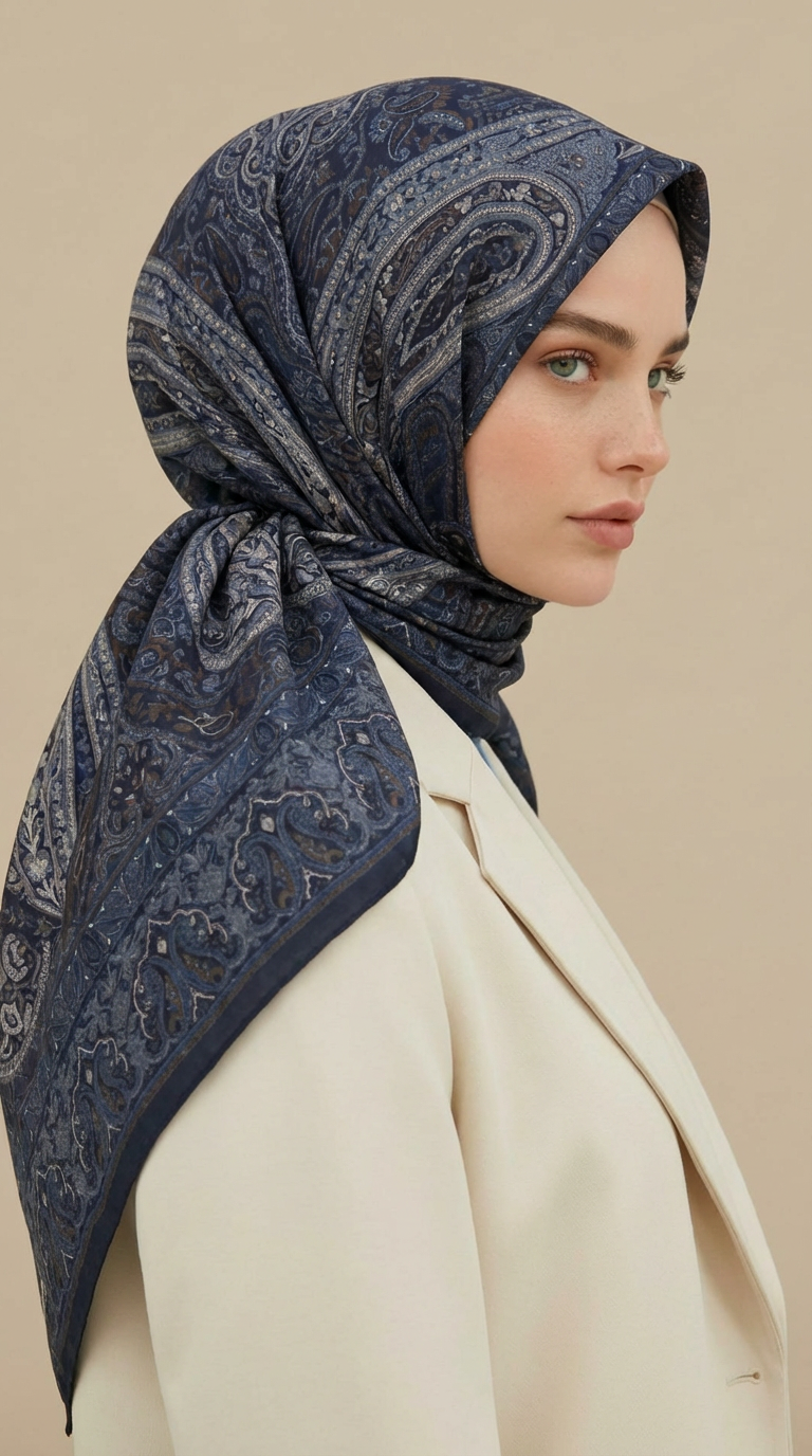 Karaca Eşarp ŞAL EŞARP ETNİK DESEN 120 CM COTTON ŞAL EŞARP - LACİVERT