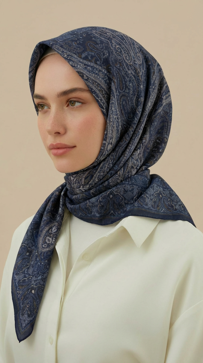 Karaca Eşarp ŞAL EŞARP ETNİK DESEN 120 CM COTTON ŞAL EŞARP - LACİVERT