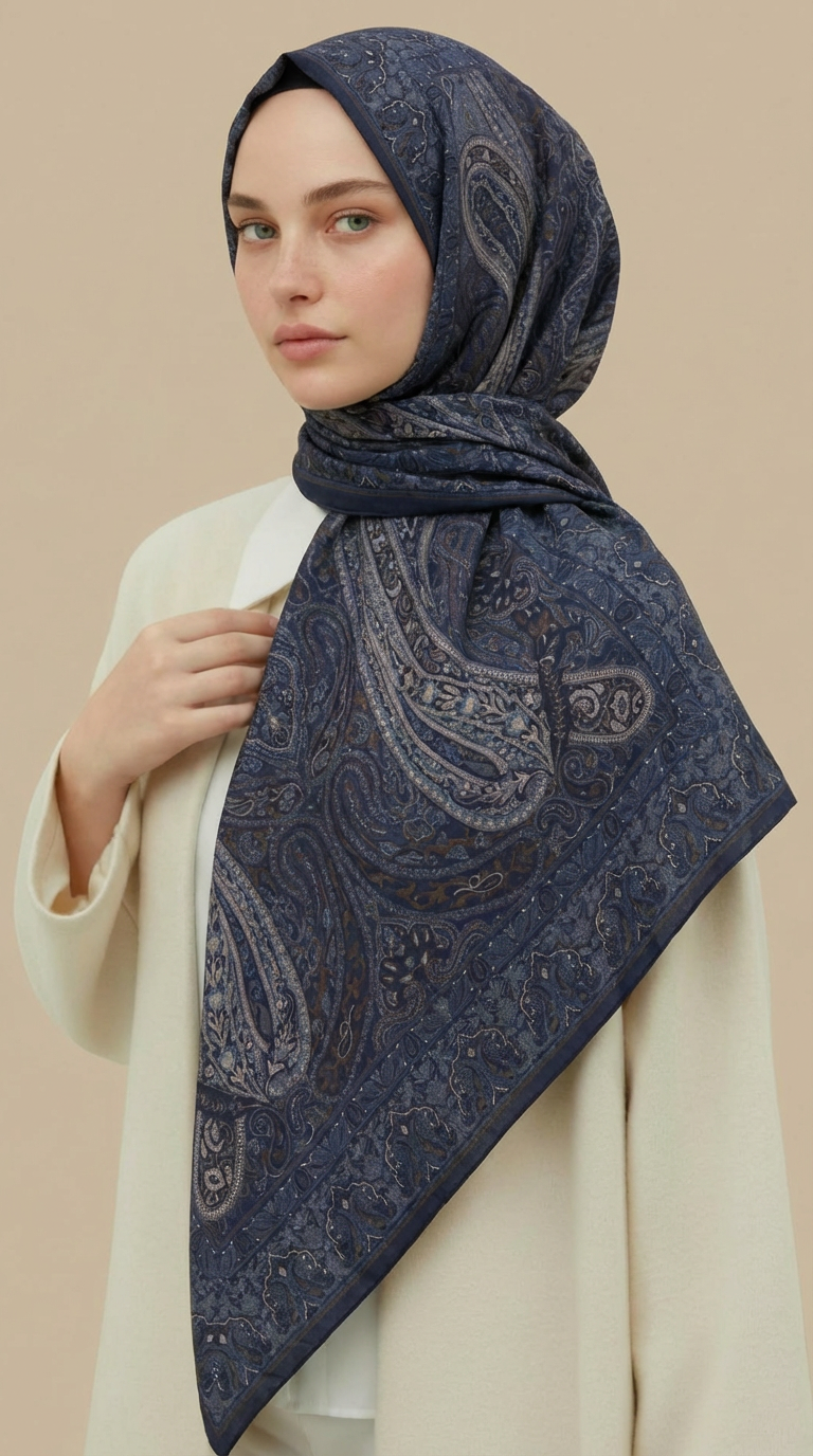 Karaca Eşarp ŞAL EŞARP ETNİK DESEN 120 CM COTTON ŞAL EŞARP - LACİVERT