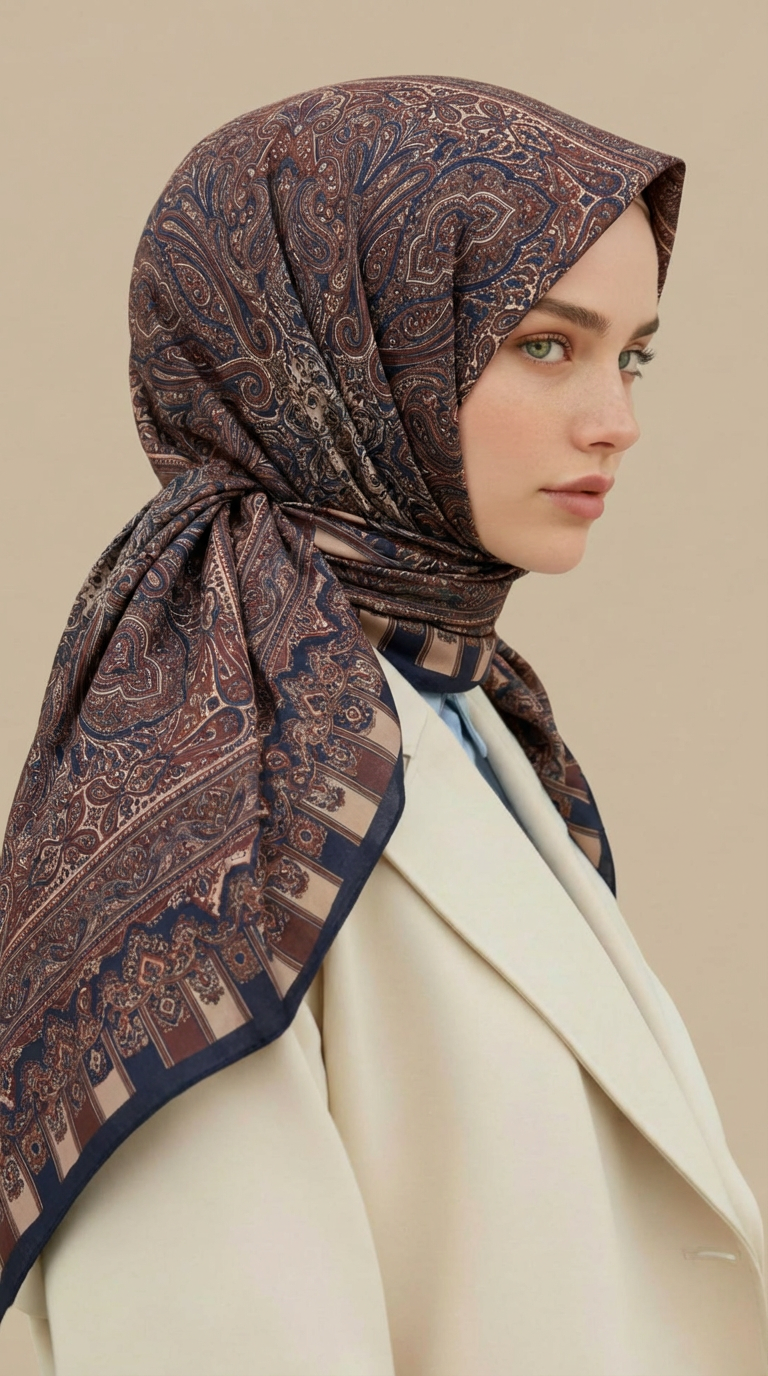 Karaca Eşarp ŞAL EŞARP ETNİK DESEN 120 CM COTTON ŞAL EŞARP - LACİVERT / BORDO