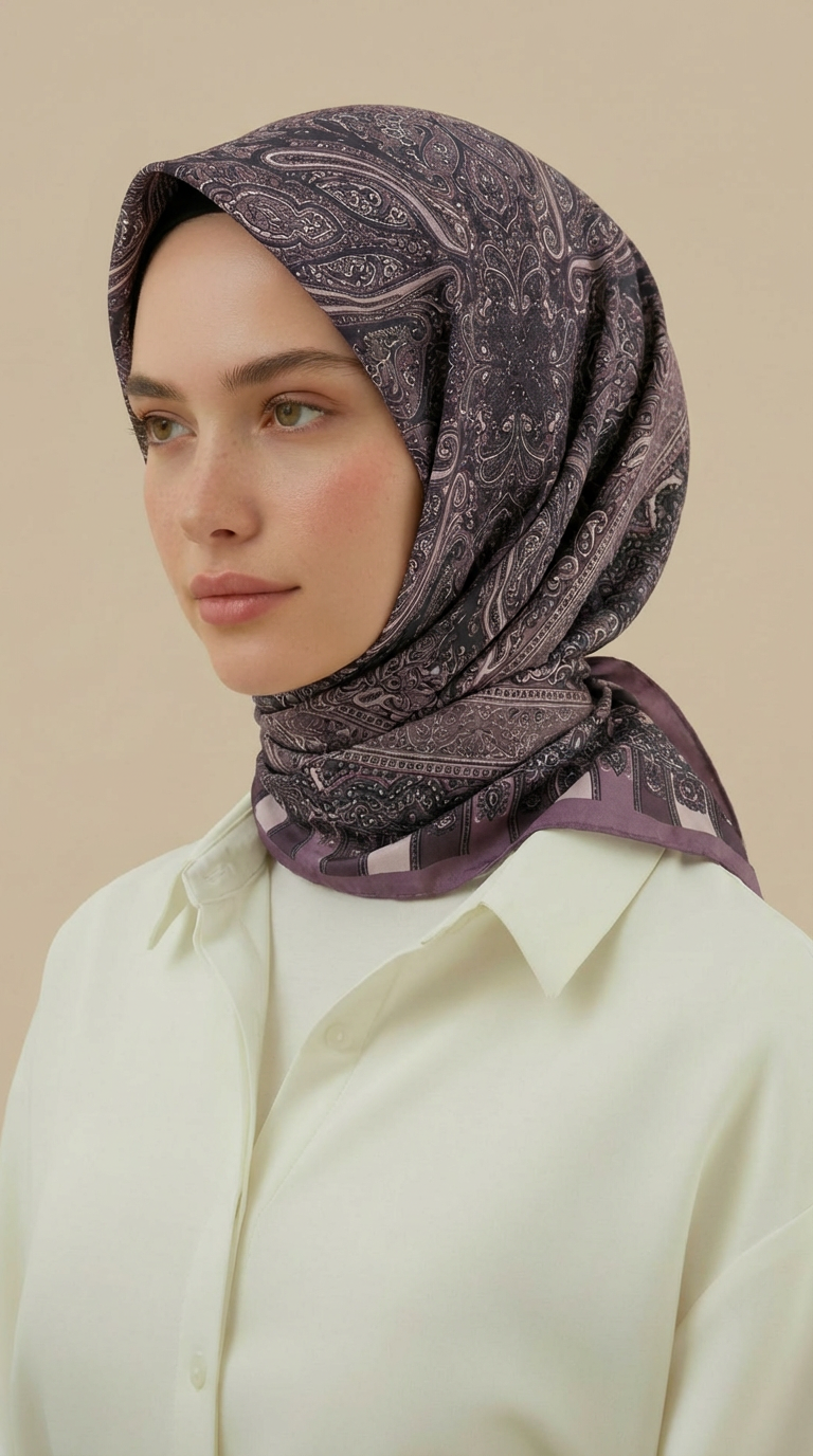 Karaca Eşarp ŞAL EŞARP ETNİK DESEN 120 CM COTTON ŞAL EŞARP -  LİLA / GRİ
