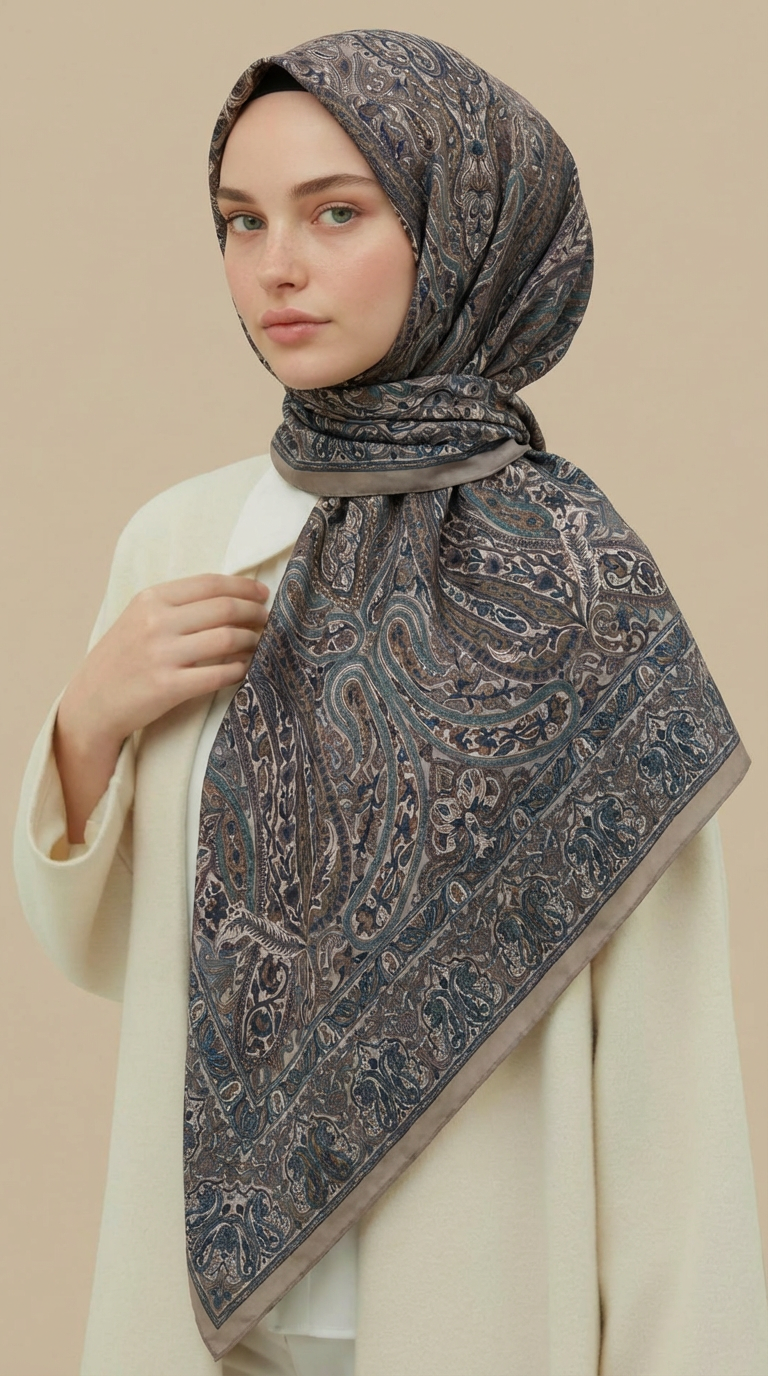 Karaca Eşarp ŞAL EŞARP ETNİK DESEN 120 CM COTTON ŞAL EŞARP - YEŞİL / BEJ