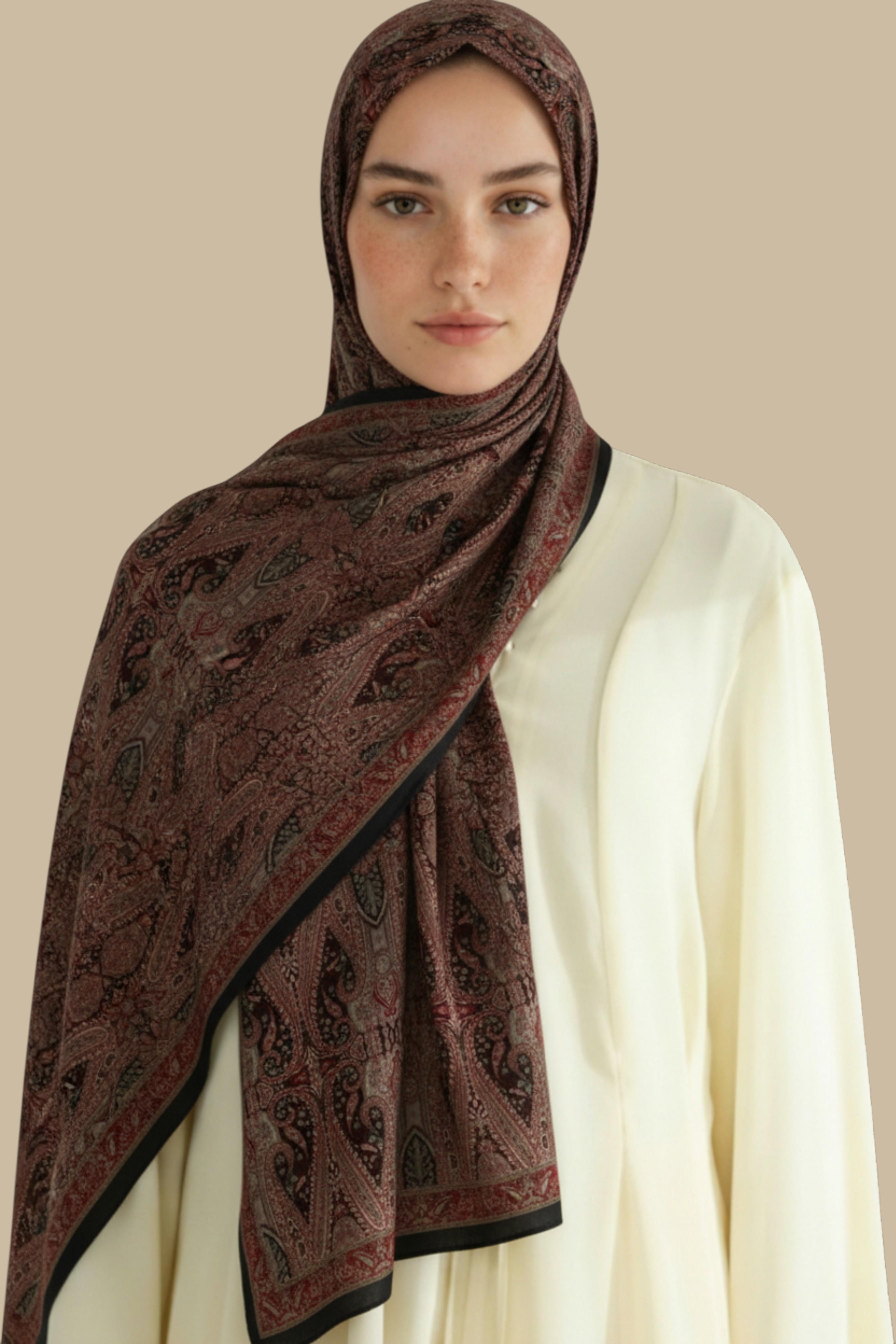 Karaca EşarpKOTON ŞALETNİK DESEN COTTON ŞAL - BORDO  / SİYAH 