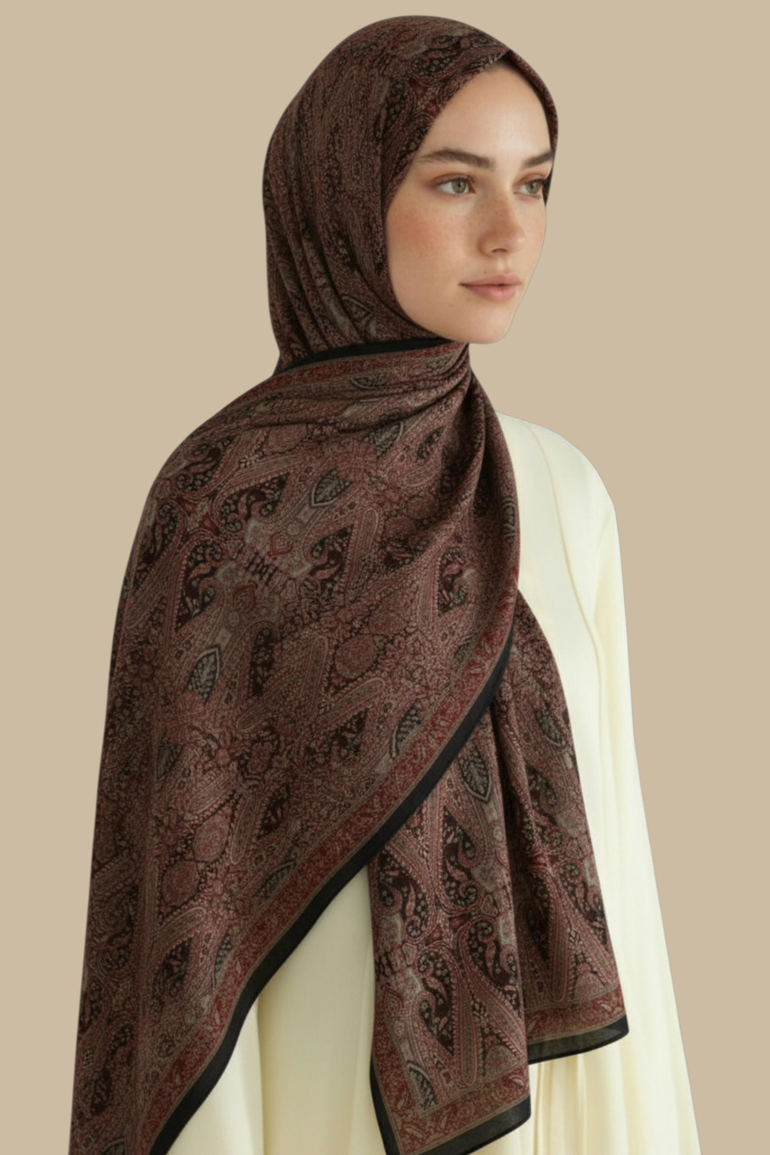 Karaca EşarpKOTON ŞALETNİK DESEN COTTON ŞAL - BORDO  / SİYAH 