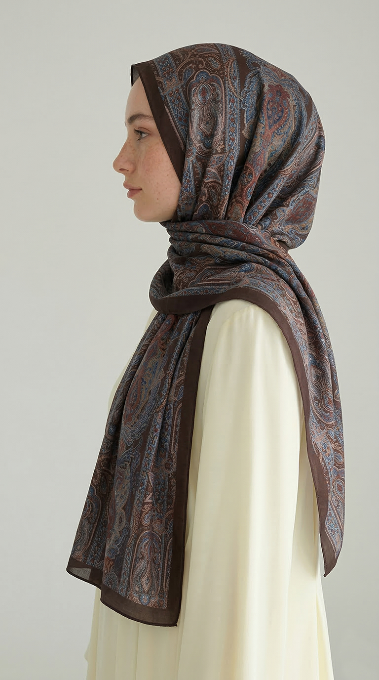 Karaca EşarpCOTTON ŞAL ETNİK DESEN COTTON ŞAL - KAHVERENGİ / MAVİ 