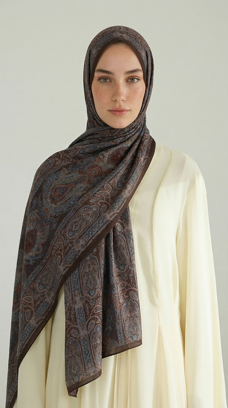 Karaca EşarpCOTTON ŞAL ETNİK DESEN COTTON ŞAL - KAHVERENGİ / MAVİ 