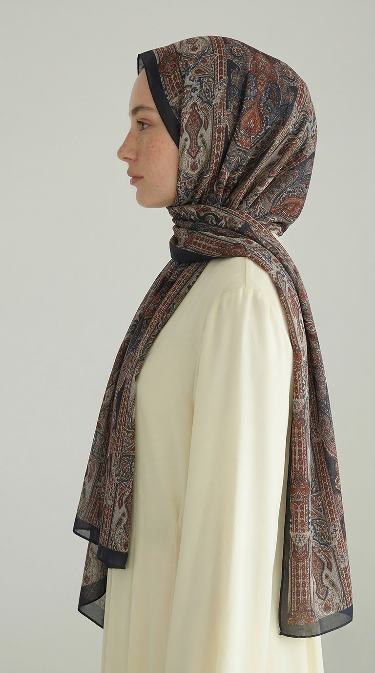 Karaca EşarpCOTTON ŞAL ETNİK DESEN COTTON ŞAL - KIRMIZI / LACİVERT 