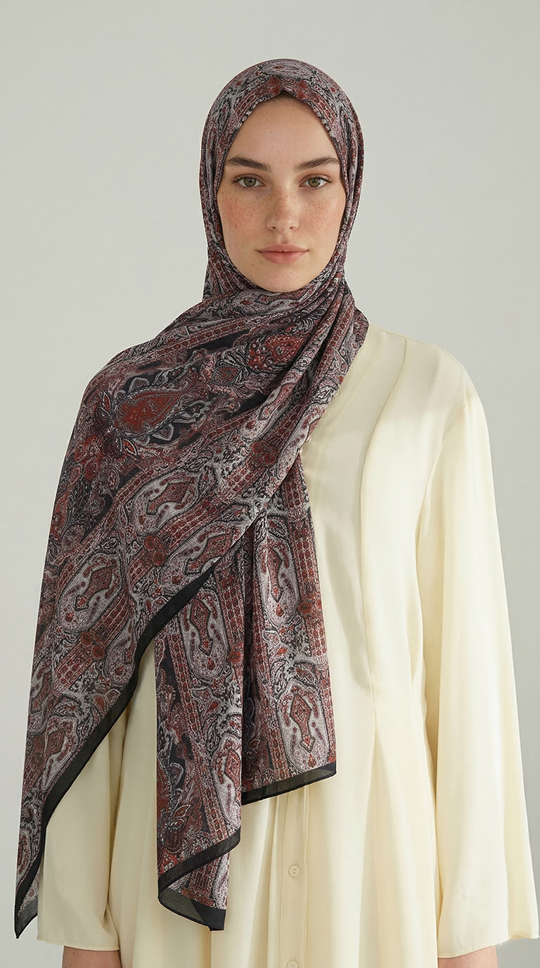 Karaca EşarpCOTTON ŞAL ETNİK DESEN COTTON ŞAL - KIRMIZI / LACİVERT 