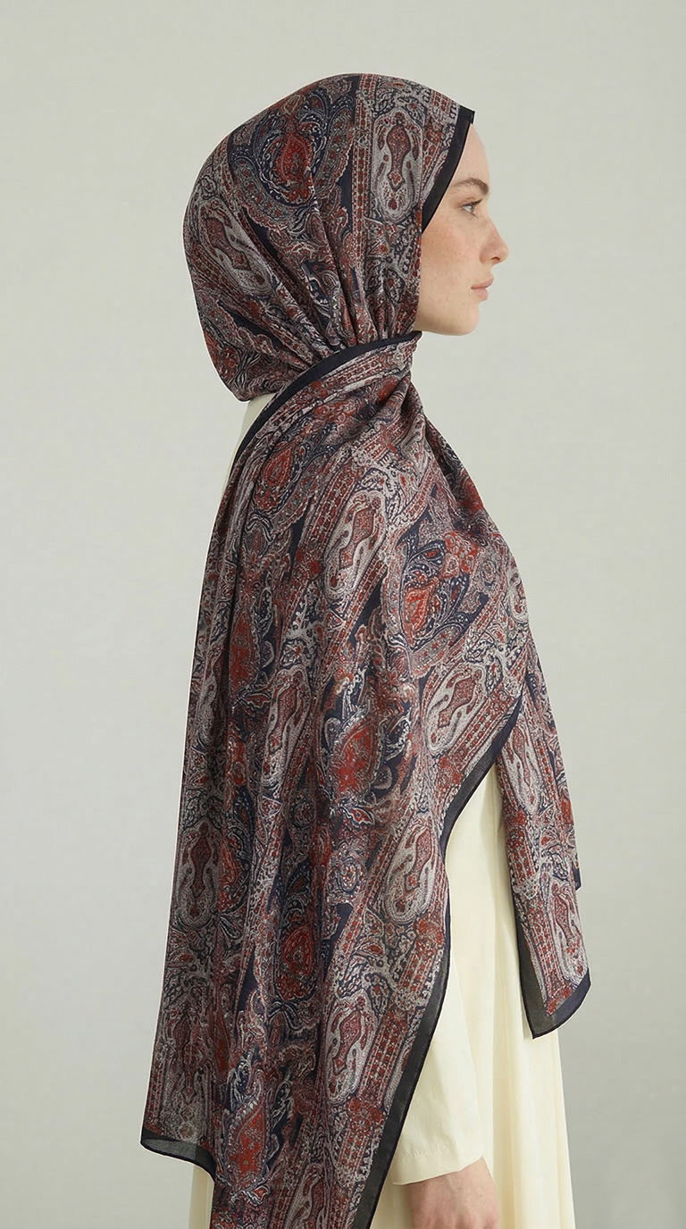 Karaca EşarpCOTTON ŞAL ETNİK DESEN COTTON ŞAL - KIRMIZI / LACİVERT 