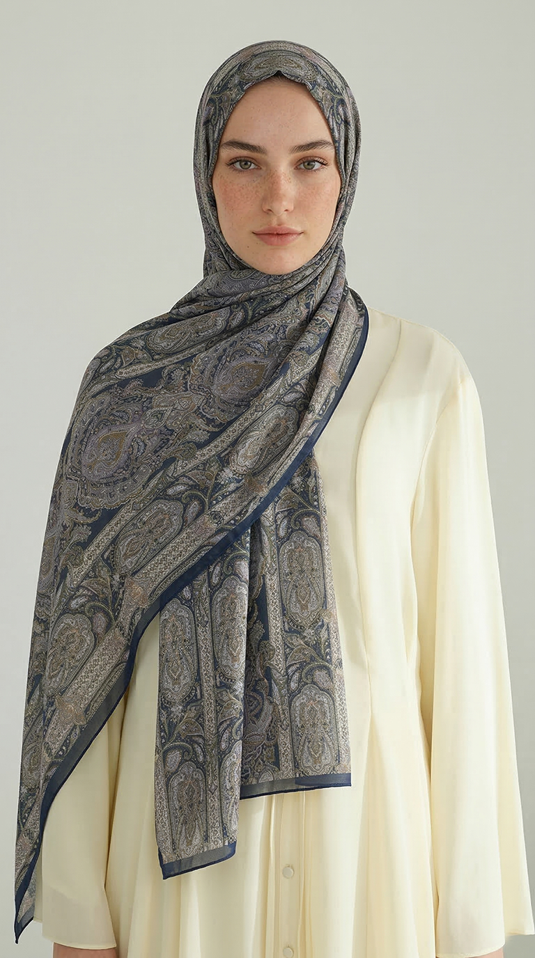 Karaca EşarpCOTTON ŞAL ETNİK DESEN COTTON ŞAL - LACİVERT / KREM 