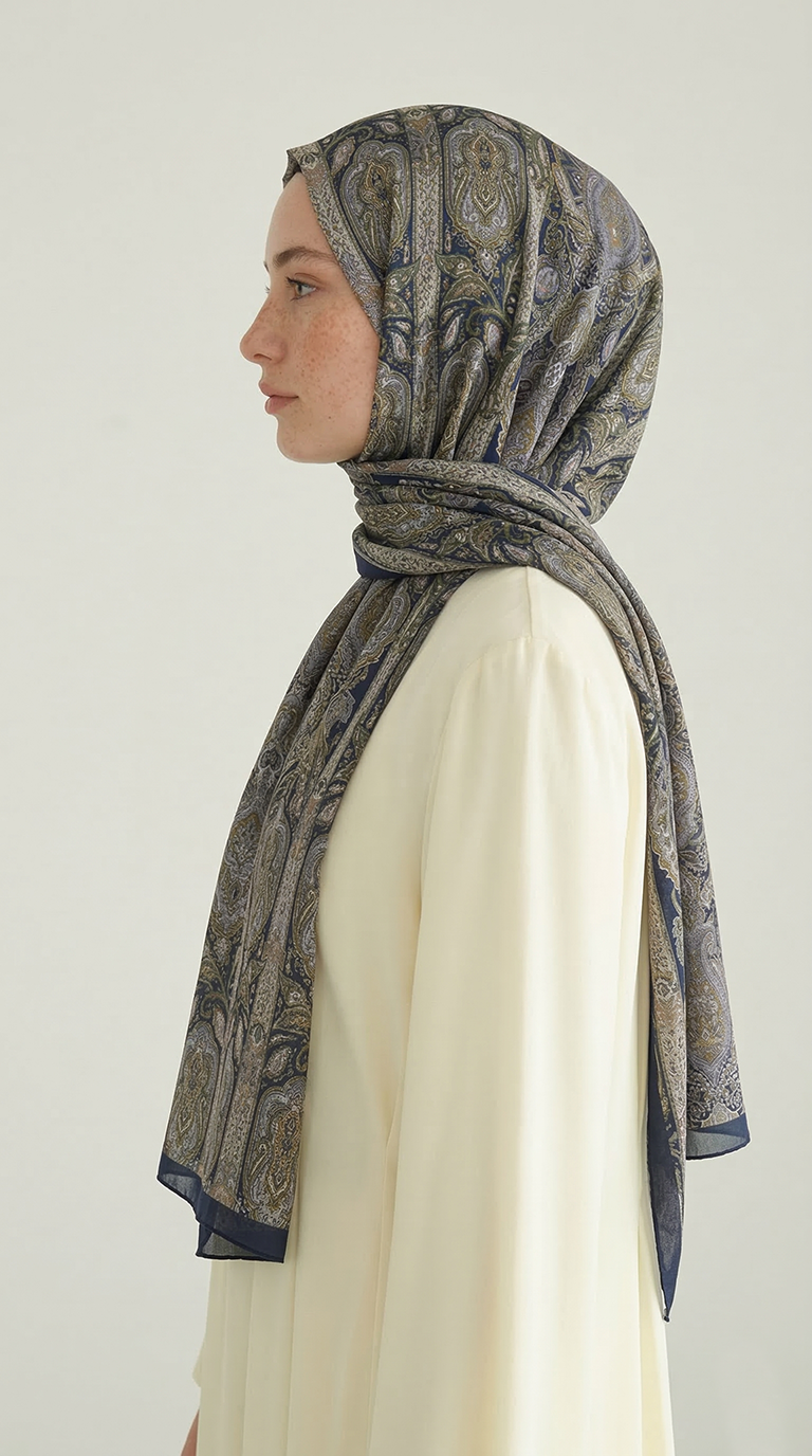 Karaca EşarpCOTTON ŞAL ETNİK DESEN COTTON ŞAL - LACİVERT / KREM 