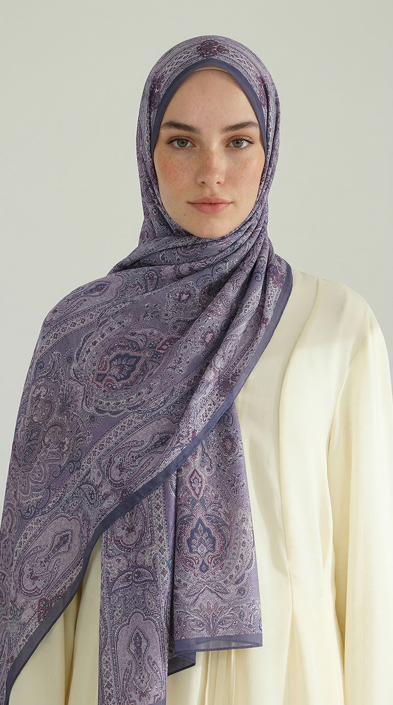 Karaca EşarpJORJET KUMAŞETNİK DESEN COTTON ŞAL - LACİVERT / LİLA 