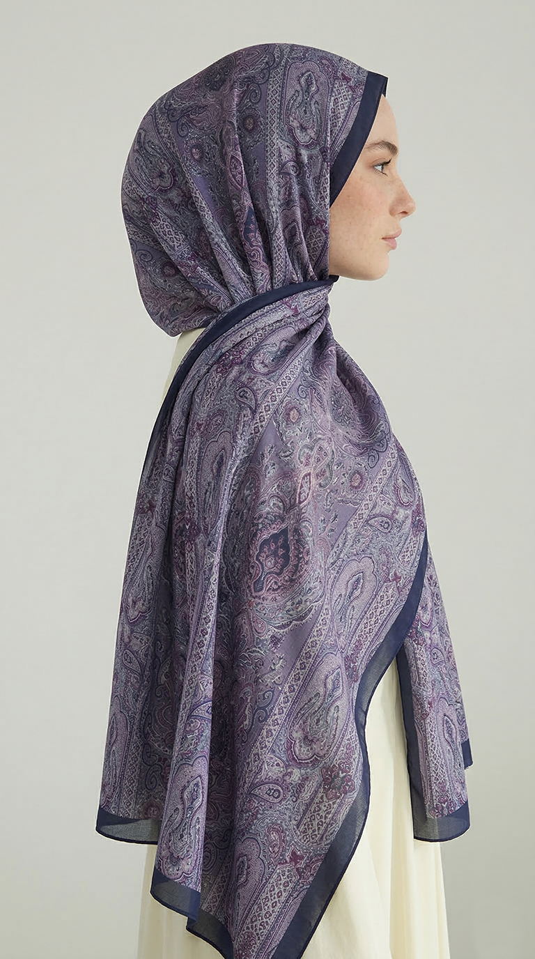Karaca EşarpJORJET KUMAŞETNİK DESEN COTTON ŞAL - LACİVERT / LİLA 
