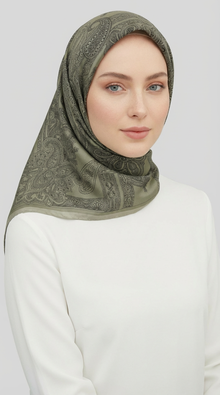 Karaca EşarpRAYON EŞARPETNİK DESEN TWİL POLYESTER EŞARP - HAKİ