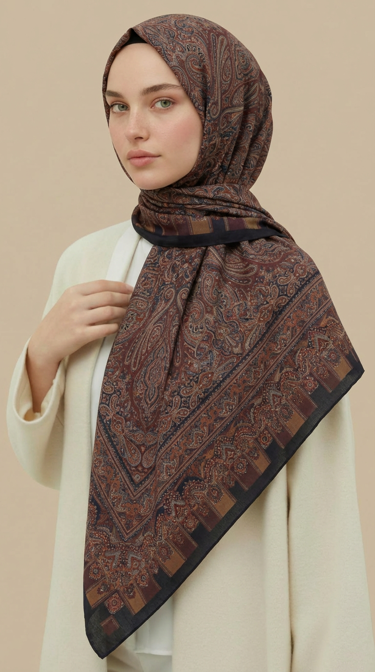 Karaca Eşarp ŞAL EŞARP ETNİK DESEN TWİL POLYESTER EŞARP - KIRMIZI / SİYAH