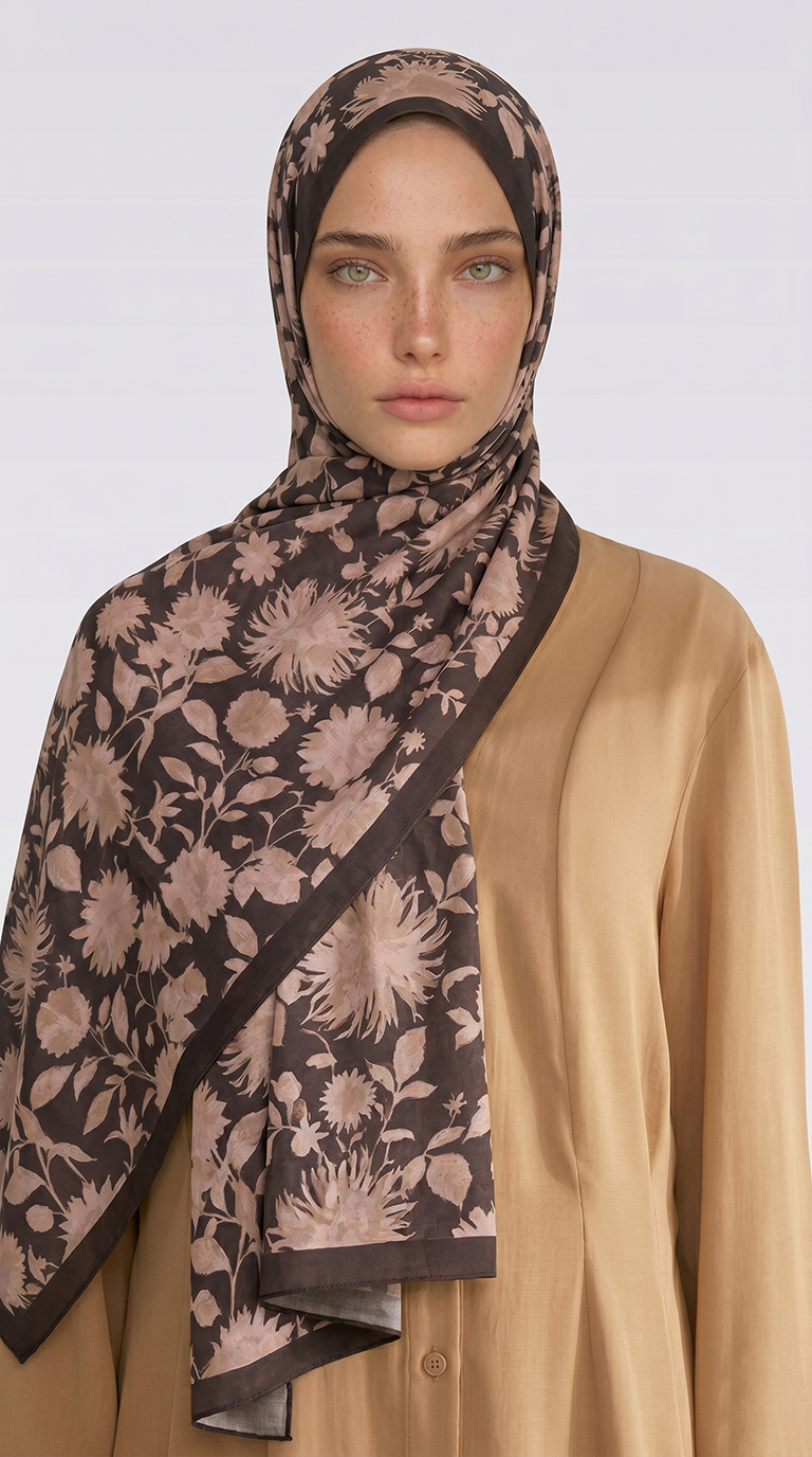 Karaca EşarpCOTTON ŞAL FLORA DESENLİ COTTON ŞAL - KAHVERENGİ 