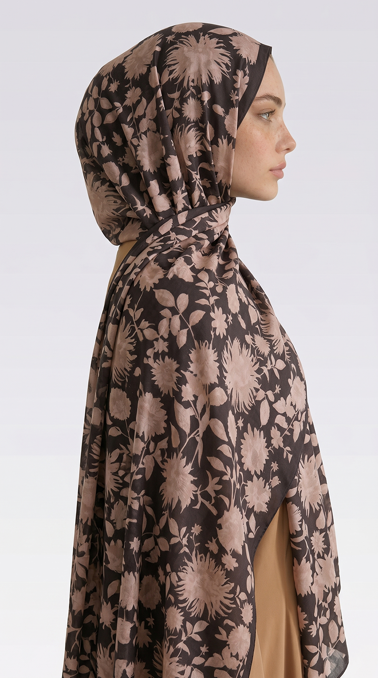 Karaca EşarpCOTTON ŞAL FLORA DESENLİ COTTON ŞAL - KAHVERENGİ 
