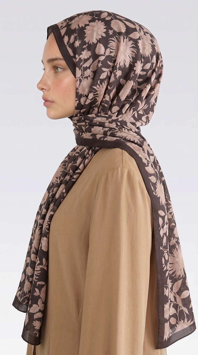 Karaca EşarpCOTTON ŞAL FLORA DESENLİ COTTON ŞAL - KAHVERENGİ 