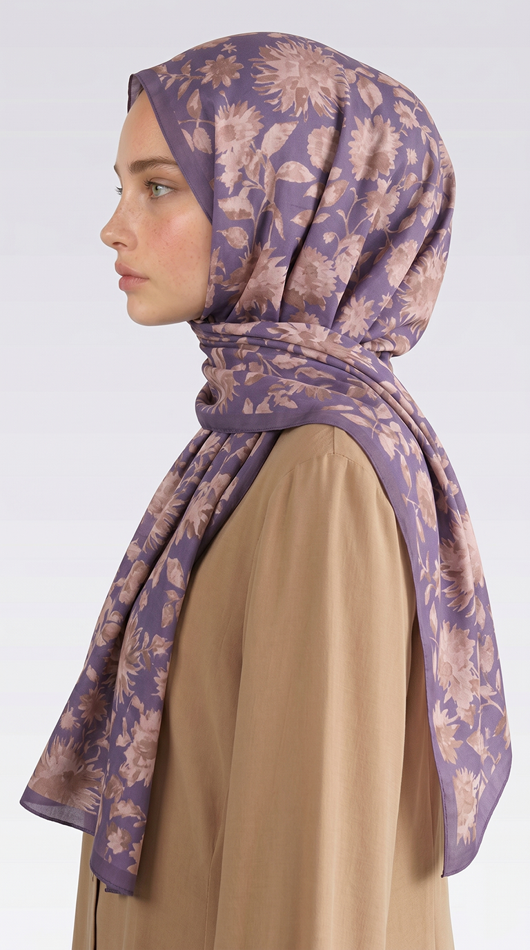Karaca EşarpCOTTON ŞAL FLORA DESENLİ COTTON ŞAL - KREM / MOR