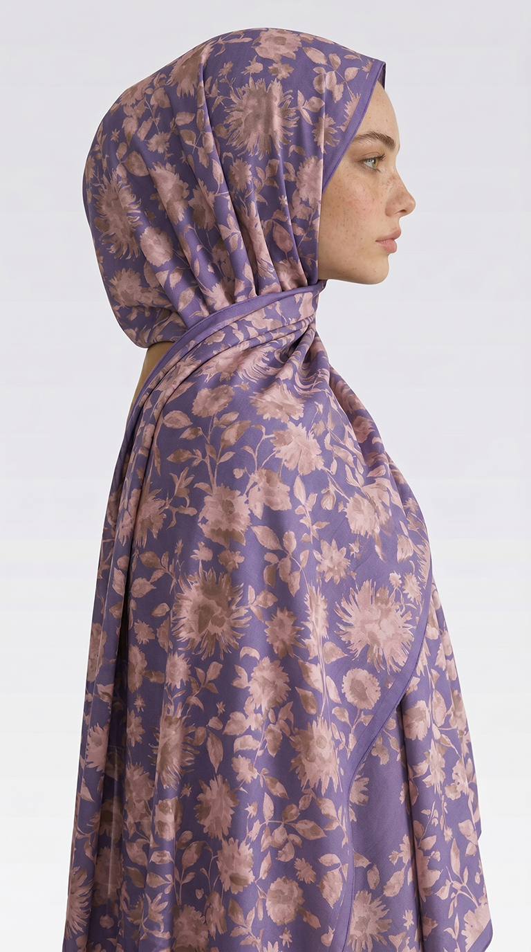 Karaca EşarpCOTTON ŞAL FLORA DESENLİ COTTON ŞAL - KREM / MOR