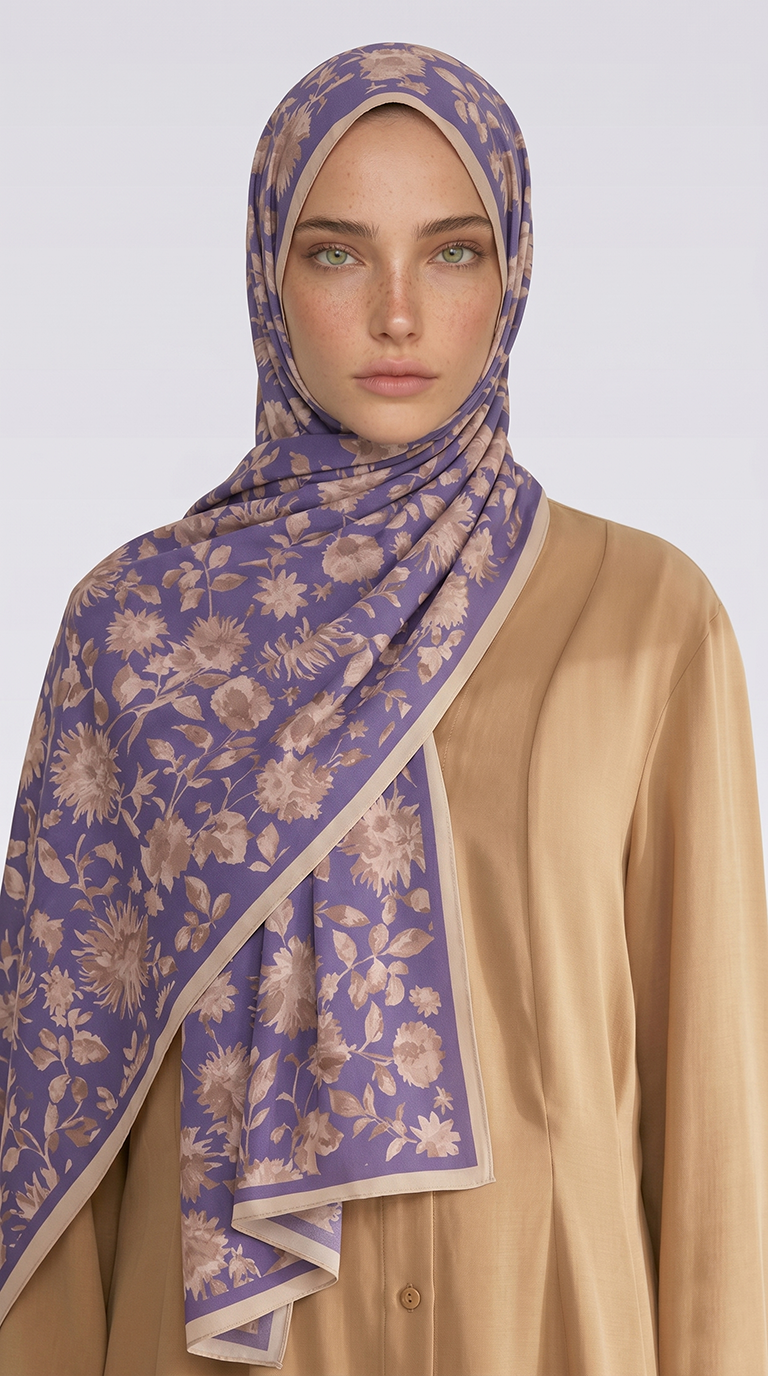 Karaca EşarpCOTTON ŞAL FLORA DESENLİ COTTON ŞAL - KREM / MOR