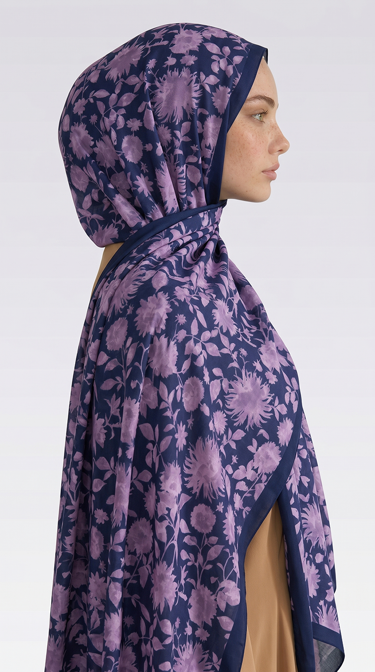 Karaca EşarpCOTTON ŞAL FLORA DESENLİ COTTON ŞAL - LACİVERT / LİLA 