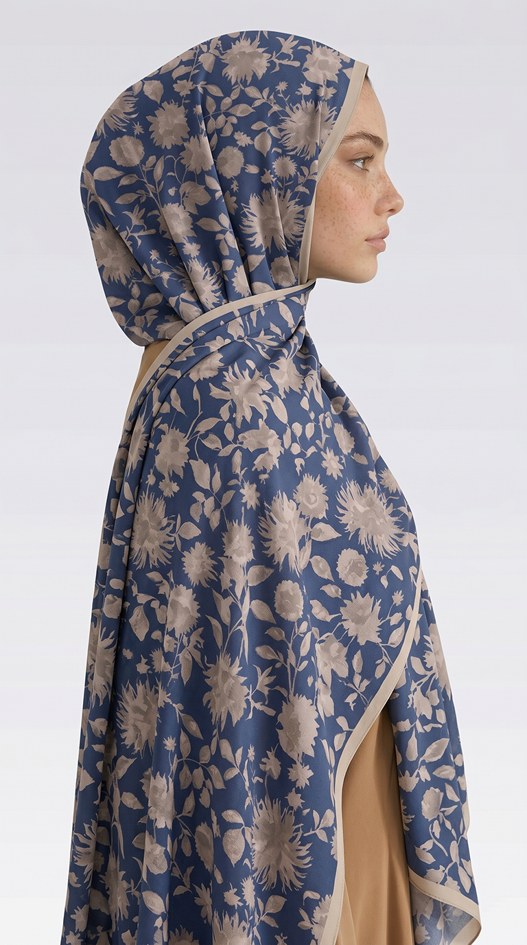 Karaca EşarpCOTTON ŞAL FLORA DESENLİ COTTON ŞAL - LAİCVERT / KREM 