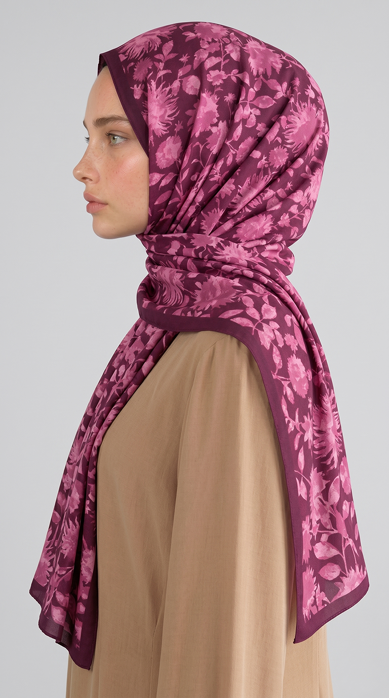 Karaca EşarpCOTTON ŞAL FLORA DESENLİ COTTON ŞAL -MOR / FUŞYA