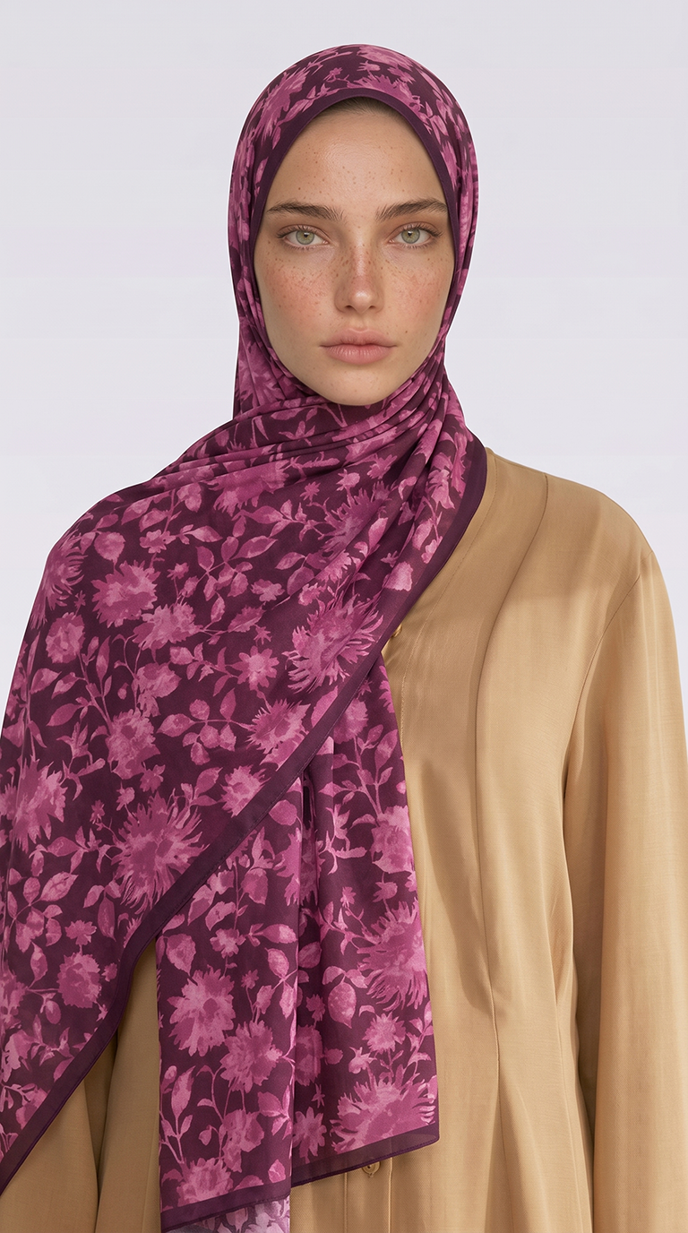 Karaca EşarpCOTTON ŞAL FLORA DESENLİ COTTON ŞAL -MOR / FUŞYA