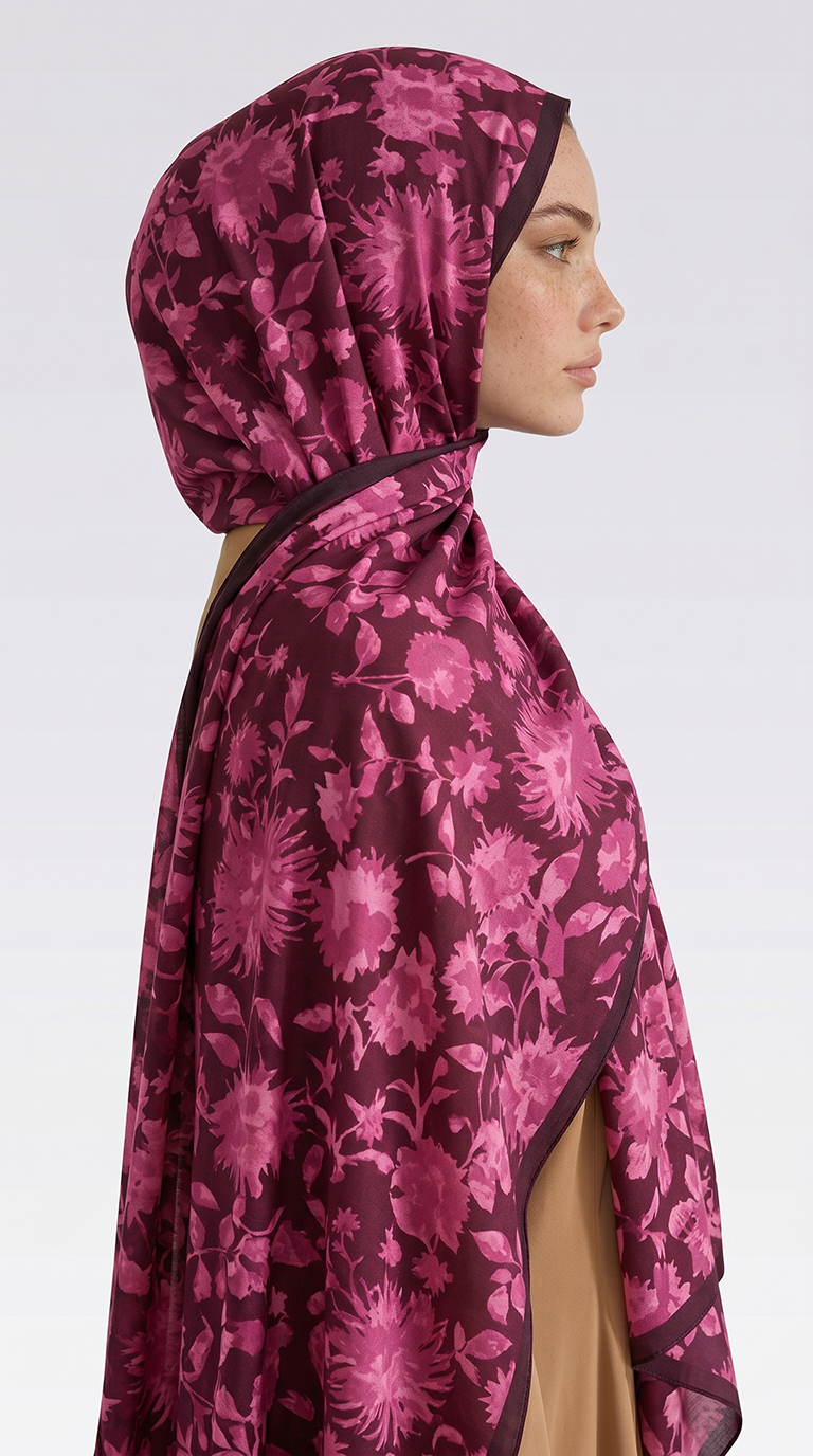 Karaca EşarpCOTTON ŞAL FLORA DESENLİ COTTON ŞAL -MOR / FUŞYA