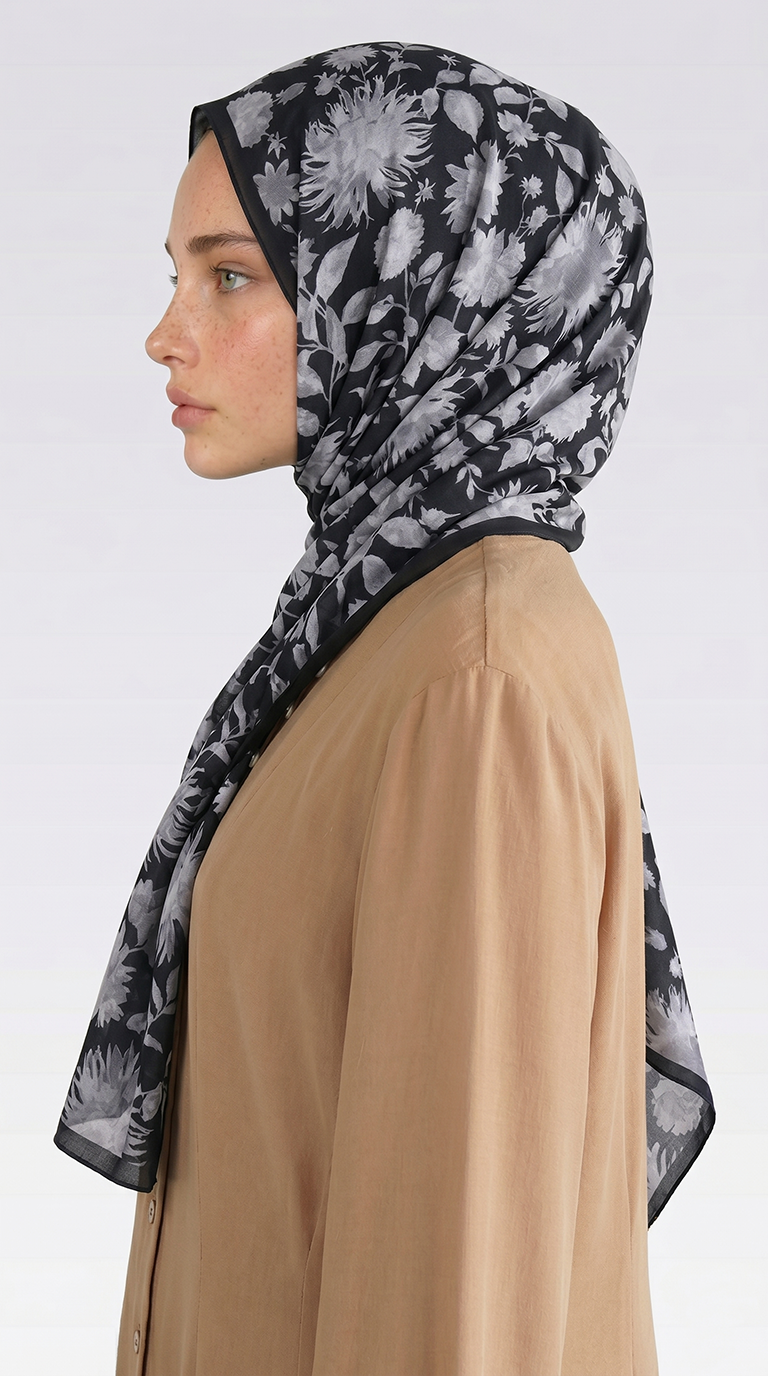Karaca EşarpCOTTON ŞAL FLORA DESENLİ COTTON ŞAL - SİYAH / GRİ