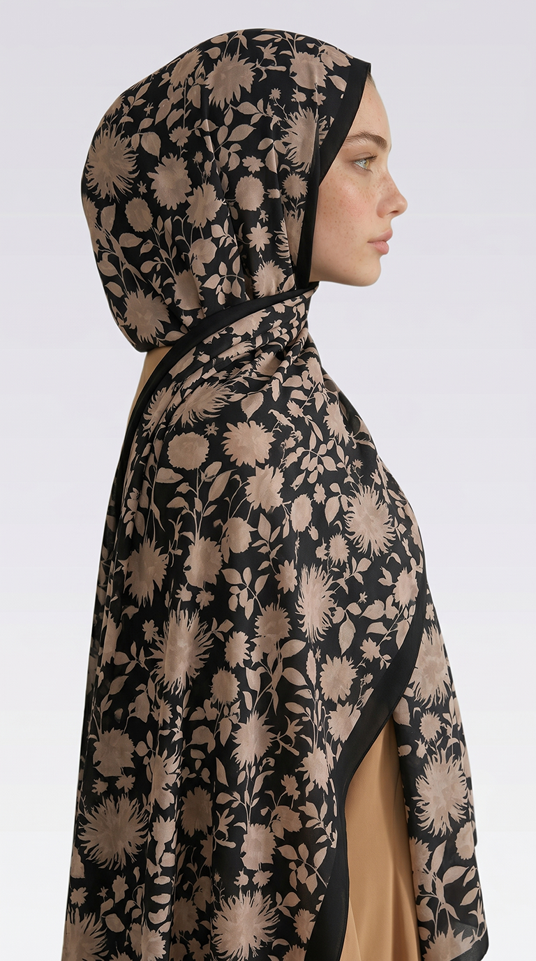 Karaca EşarpCOTTON ŞAL FLORA DESENLİ COTTON ŞAL - SİYAH / KREM 
