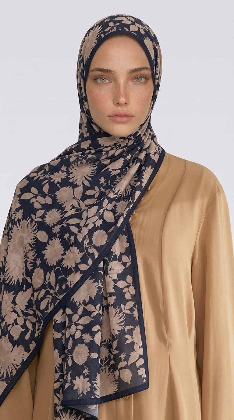 Karaca EşarpCOTTON ŞAL FLORA DESENLİ COTTON ŞAL - SİYAH / KREM 