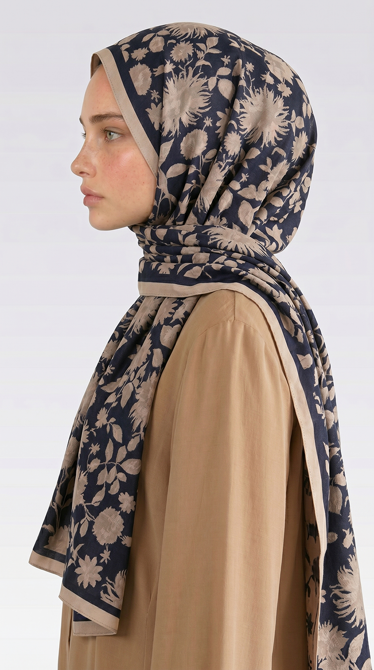 Karaca EşarpCOTTON ŞAL FLORA DESENLİ COTTON ŞAL - SİYAH / KREM 