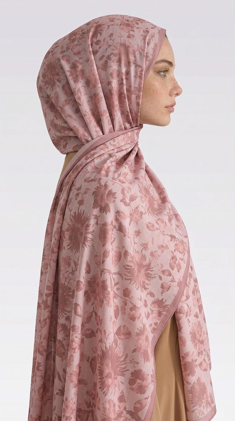 Karaca EşarpCOTTON ŞAL FLORA DESENLİ COTTON ŞAL - TOZ PEMBE 